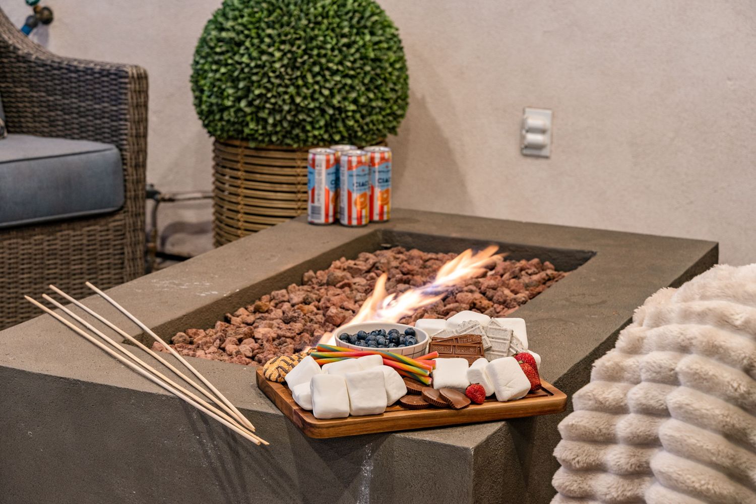 S'mores board on the fire pit